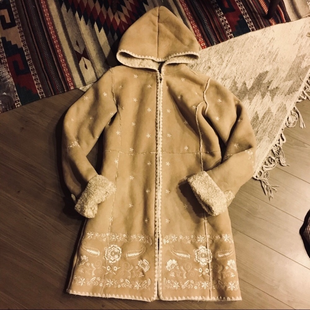 SOLD Vintage Embroidered Sherpa Coat